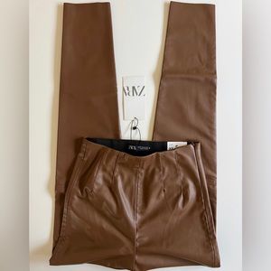 Zara BROWN FAUX LEATHER LEGGINGS